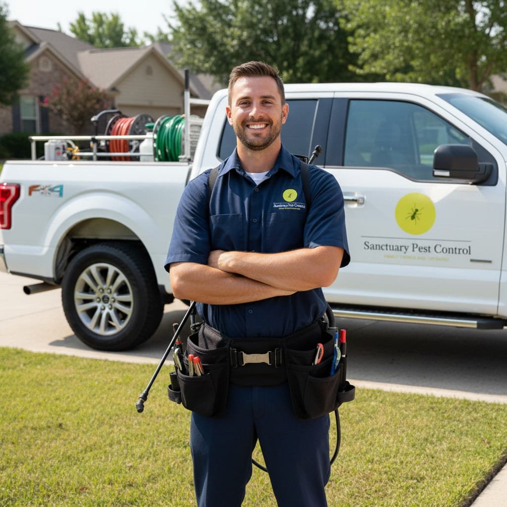 Sanctuary Pest Control technician at a Plainfield home
